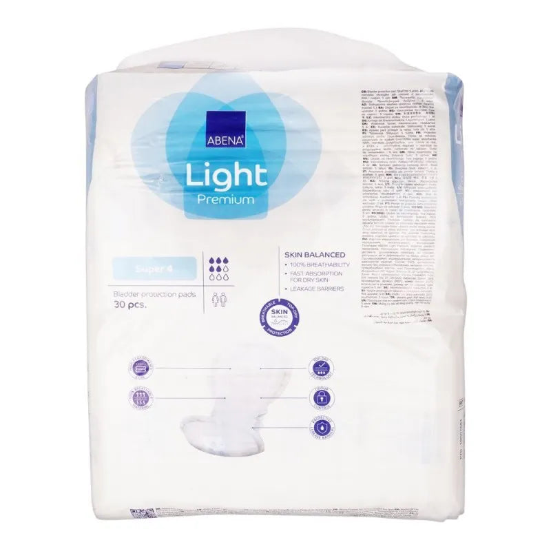 abena light premium abri san 4 bladder protection super 4 pads, for men & women, 30 pack image2