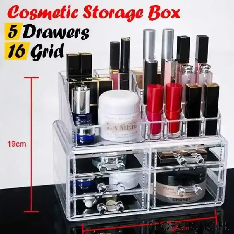 acrylic cosmetic storage box 5 drawers with 16 grid organizer main image