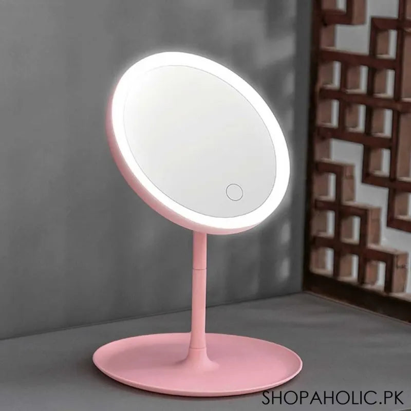 adjustable makeup mirror with storage tray built in led ring light mirror image3