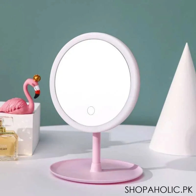 adjustable makeup mirror with storage tray built in led ring light mirror image6