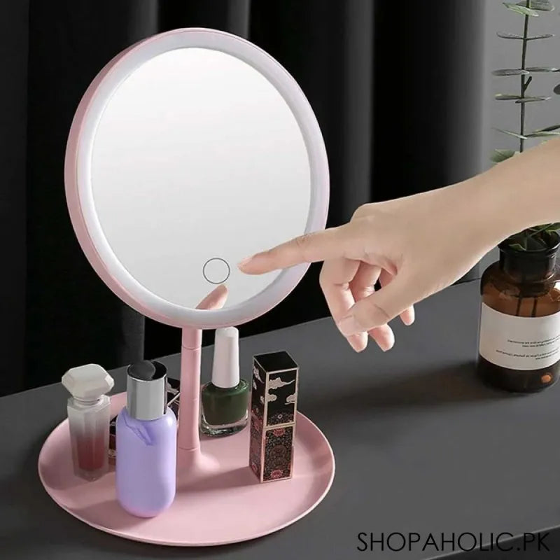 adjustable makeup mirror with storage tray built in led ring light mirror main image