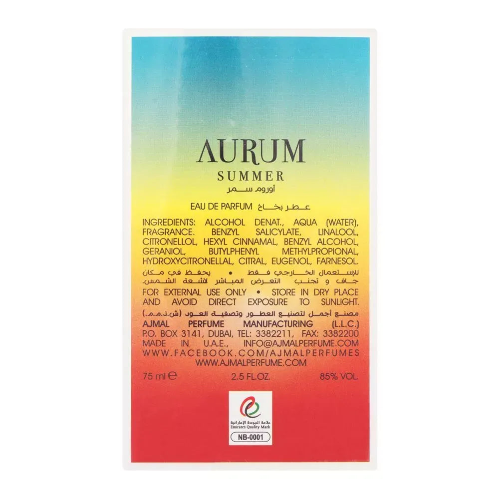 ajmal aurum summer eau de parfum, fragrance for women, 75ml image3