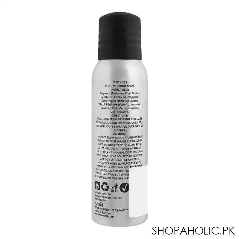 al arij shot rebellious zero gas perfumed body spray, 120ml image2