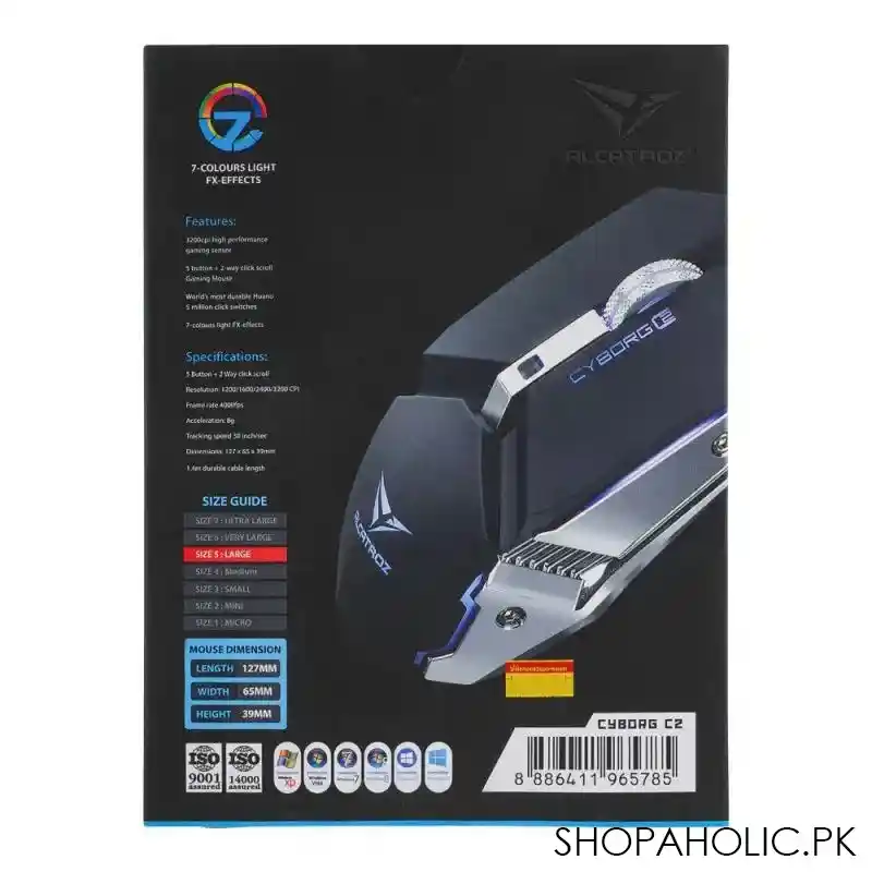 alcatroz cyborg c2 5 button 2 way scroll gaming mouse, 7 colours light fx effects, large image3