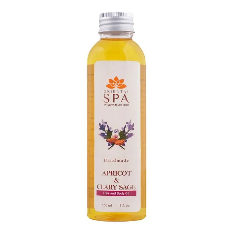 aliya b oriental spa apricot & clary sage hair and body oil, handmade, 150ml main image