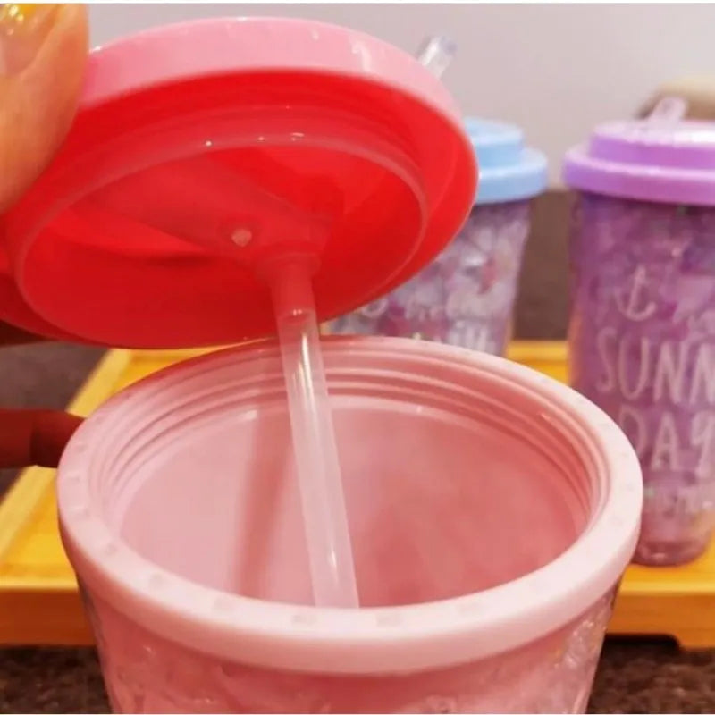 amazing ice water cup with lid and straw image2