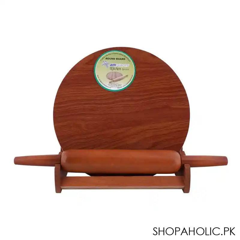 Amwares Mango Wood Round Board+Pin Roller With Stand LF.C, 11 Inches, 006004 - Main Image