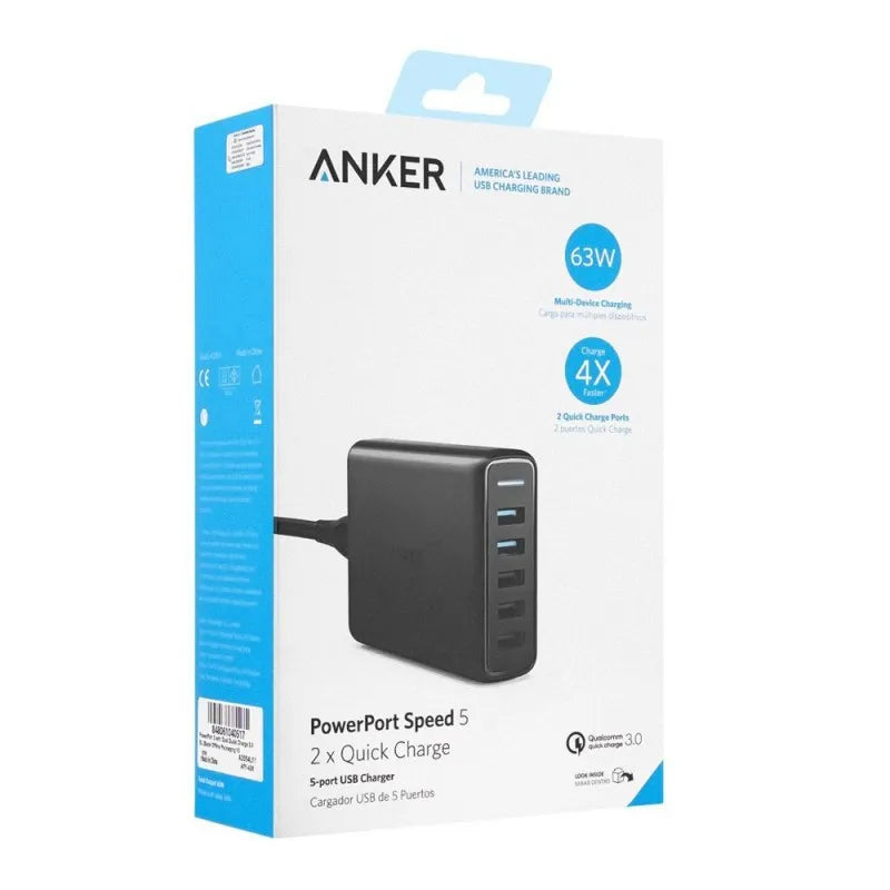 anker power port speed 5 2x quick 5 ports usb charger, black, a2054l11, 63w image2