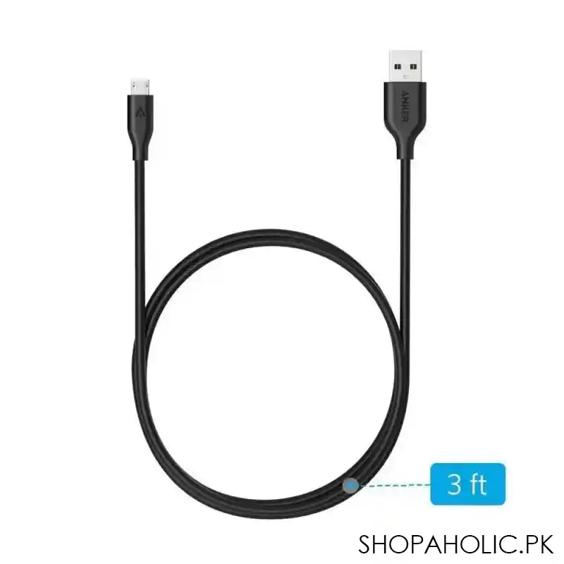 anker powerline micro usb android cable, 3ft, black, a8132h12 main image