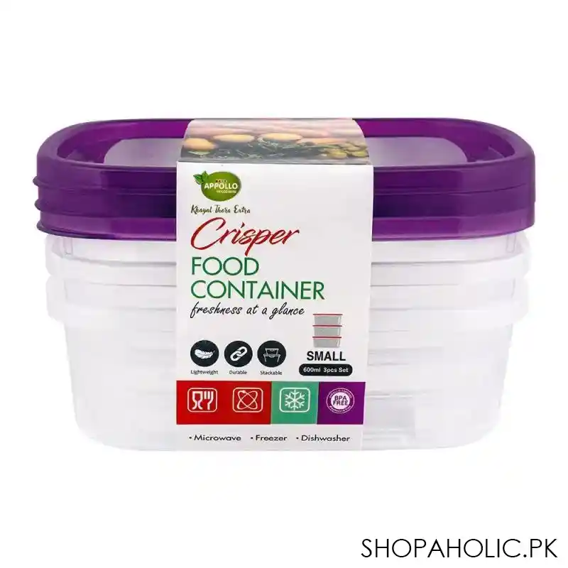 appollo crisper food container 3's set, purple, 600ml image2