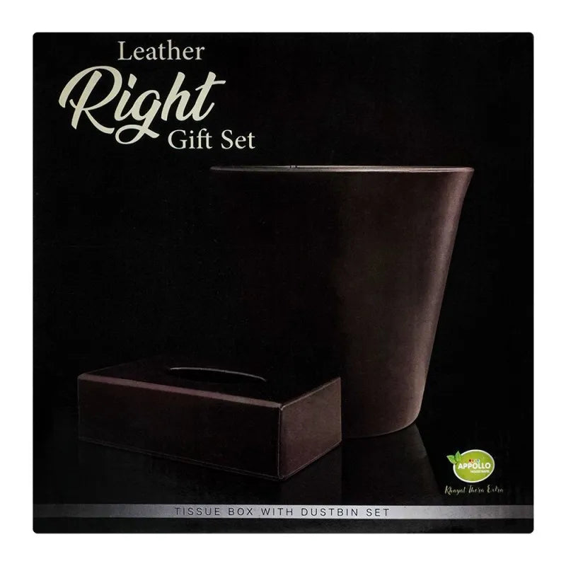 appollo leather right gift set, tissue box with dustbin, brown image2