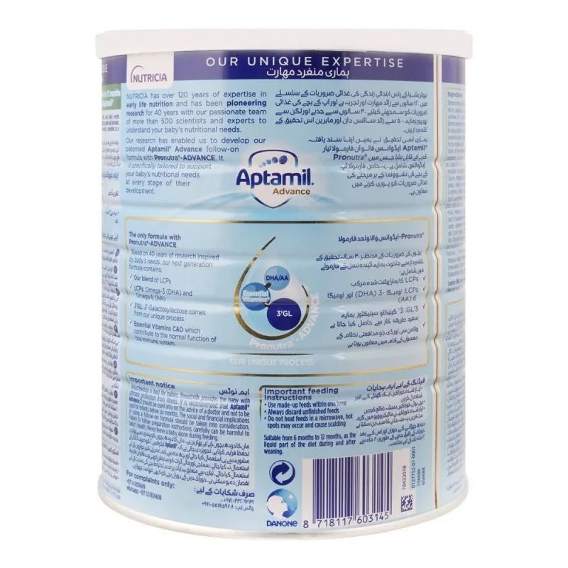 aptamil advance no. 2, follow on formula, 6 12 months, 900g image2