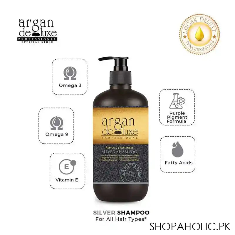 Argan De Luxe Remove Brassiness Silver Shampoo, Strengthens Fragile Hair, 300ml - Image 2