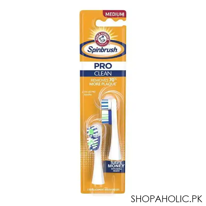 arm & hammer pro clean spinbrush replacement brush heads, 2 pack, medium main image