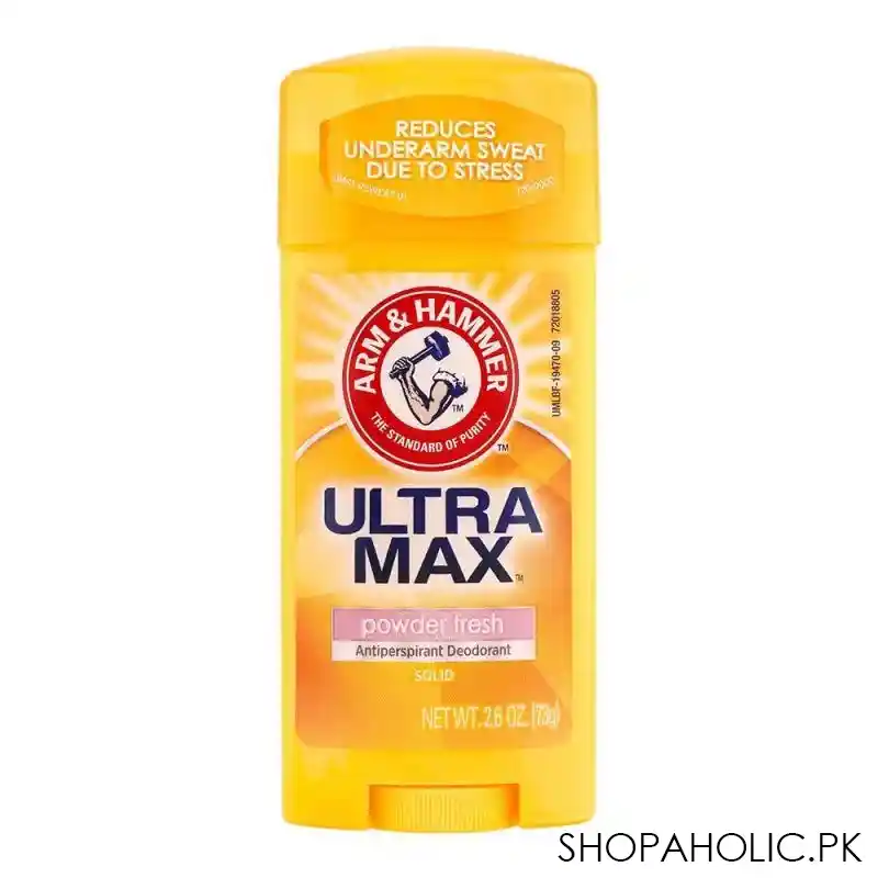 arm & hammer ultra max powder fresh anti perspirant deodorant stick, for men, 73g main image