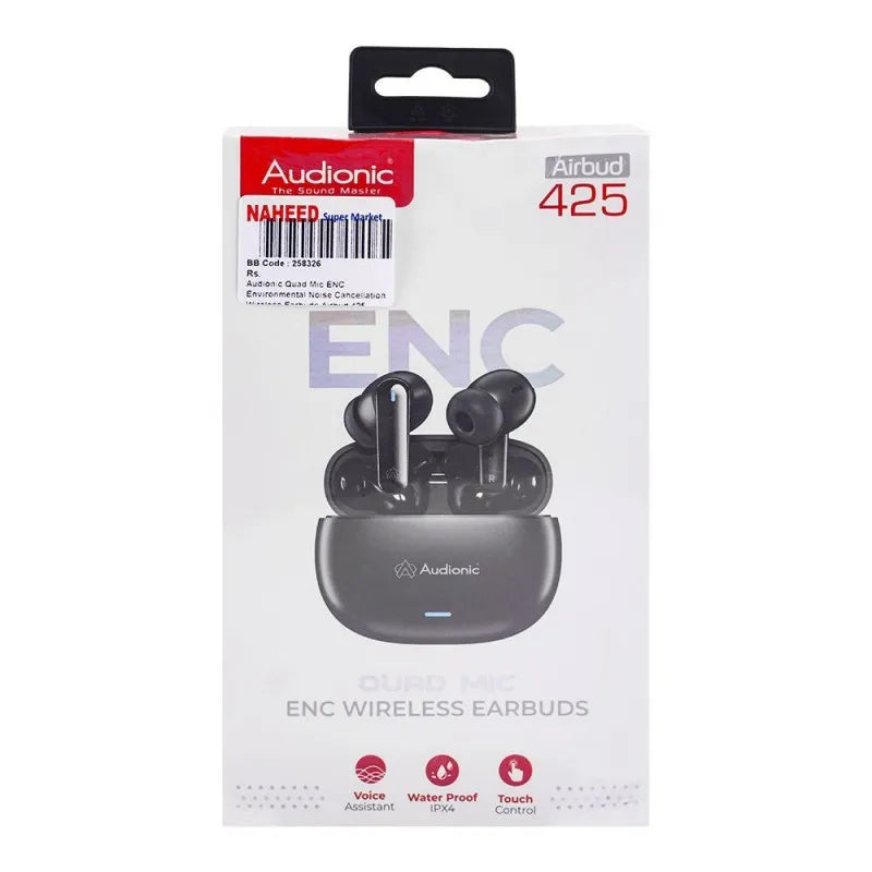 audionic quad mic enc environmental noise cancellation wireless earbuds, airbud 425, black image3