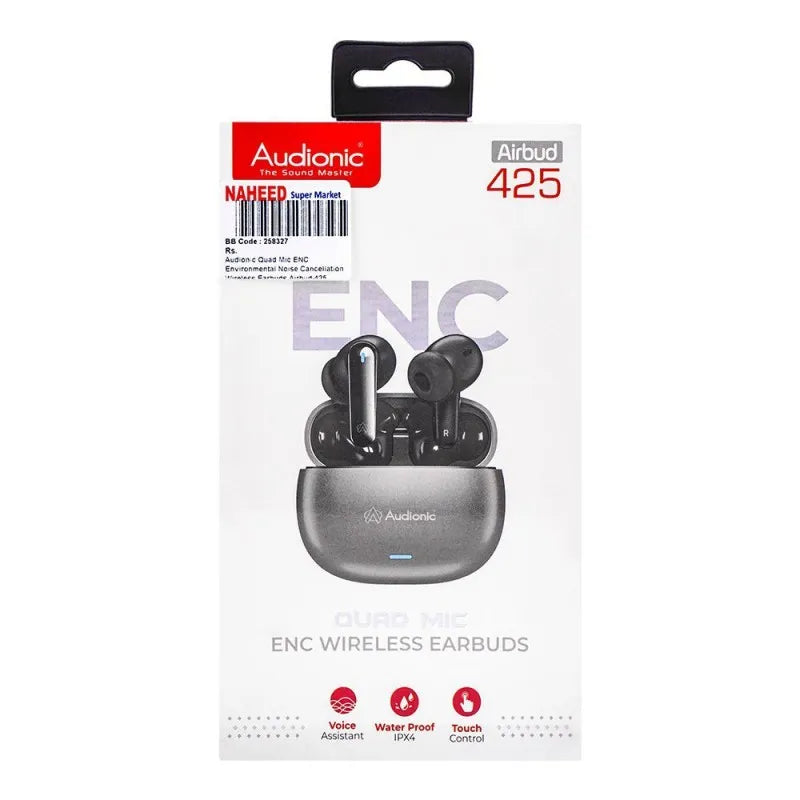 audionic quad mic enc environmental noise cancellation wireless earbuds, airbud 425, silver image3