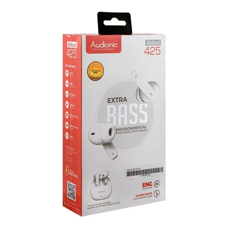 audionic quad mic enc environmental noise cancellation wireless earbuds, airbud 425, white image2