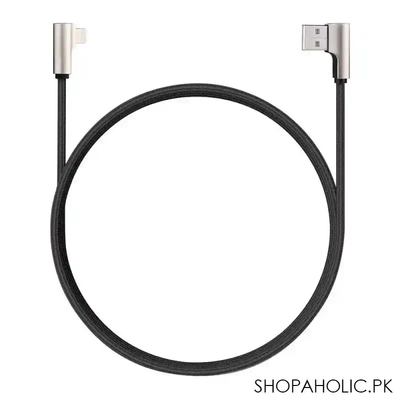 aukey 90 degree braided nylon iphone sync & charge cable, 3.95ft/1.2m, black, cbbal6 main image