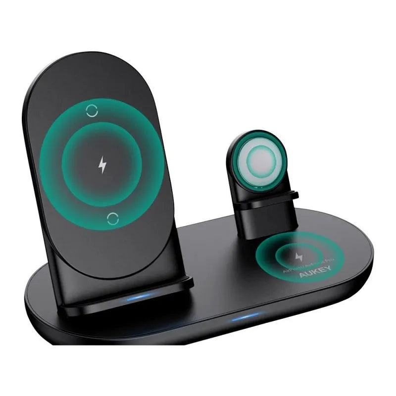 aukey aircore series 3 in 1 wireless charging station, black, lc a3 image2