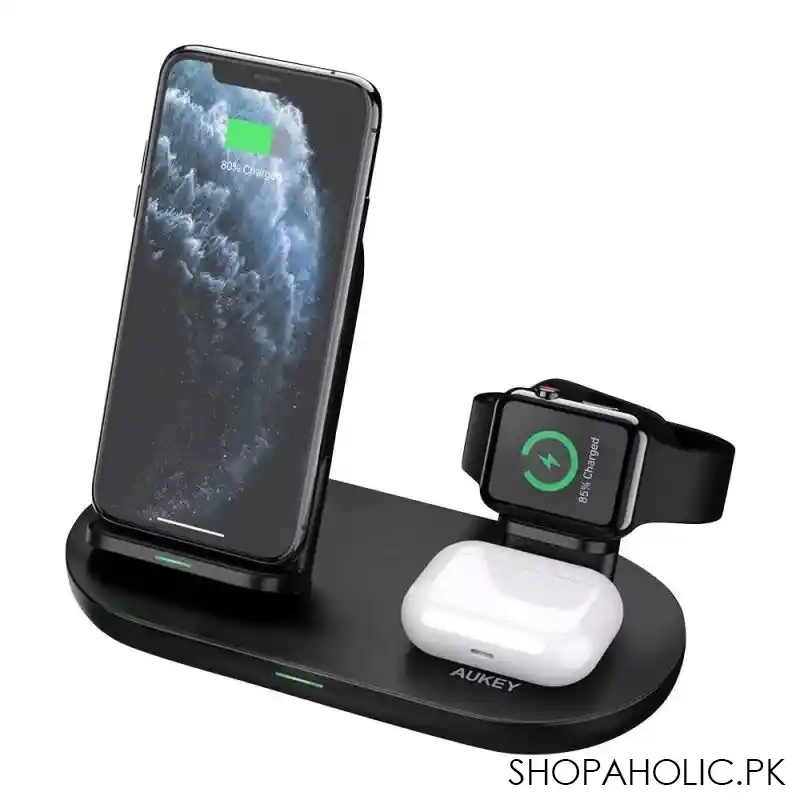 aukey aircore series 3 in 1 wireless charging station, black, lc a3 main image