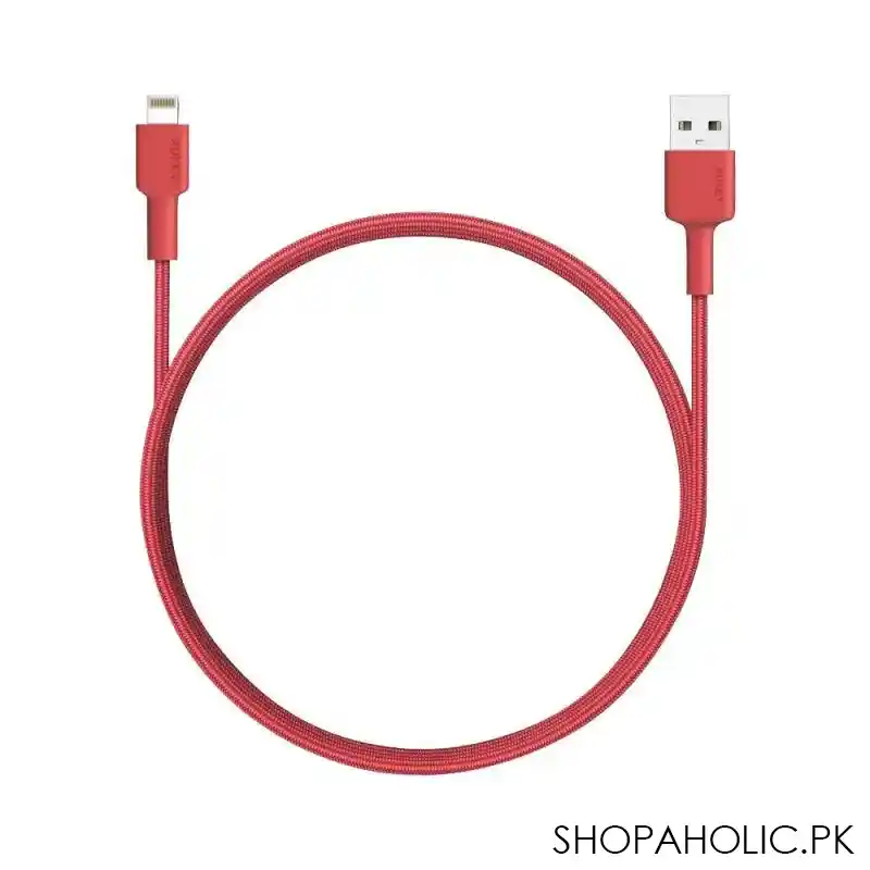 aukey braided nylon sync & charge cable, 6.6ft, red, cb bal4 main image