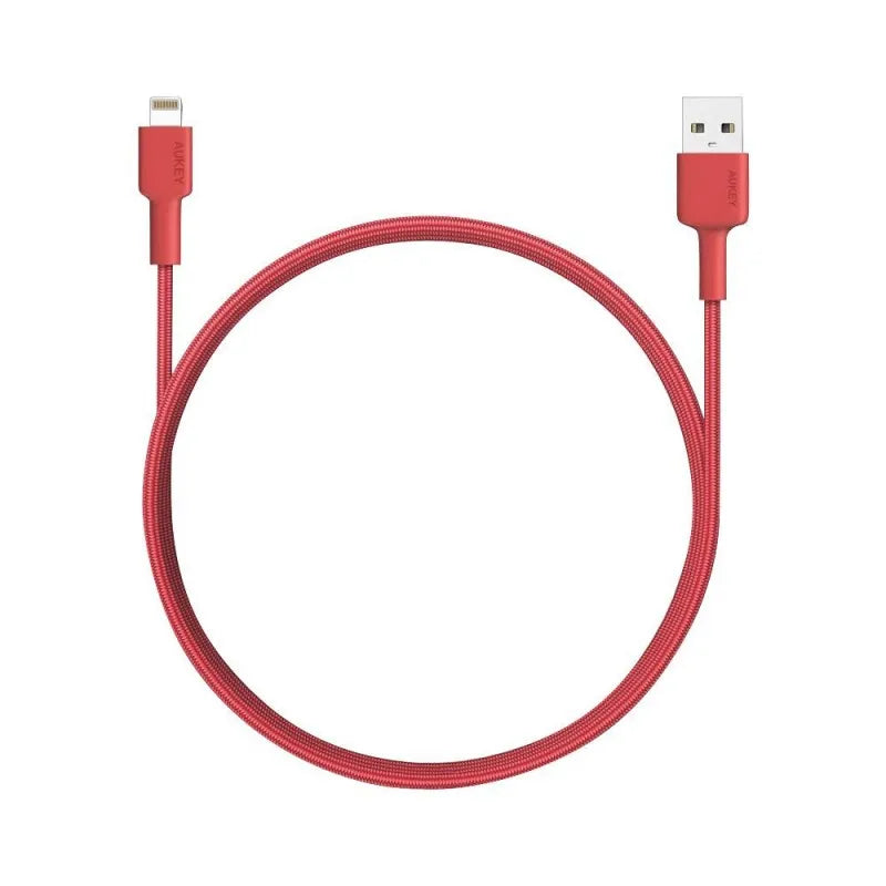 aukey braided nylon sync & charge cable, 6.6ft, red, cb bal4 main image