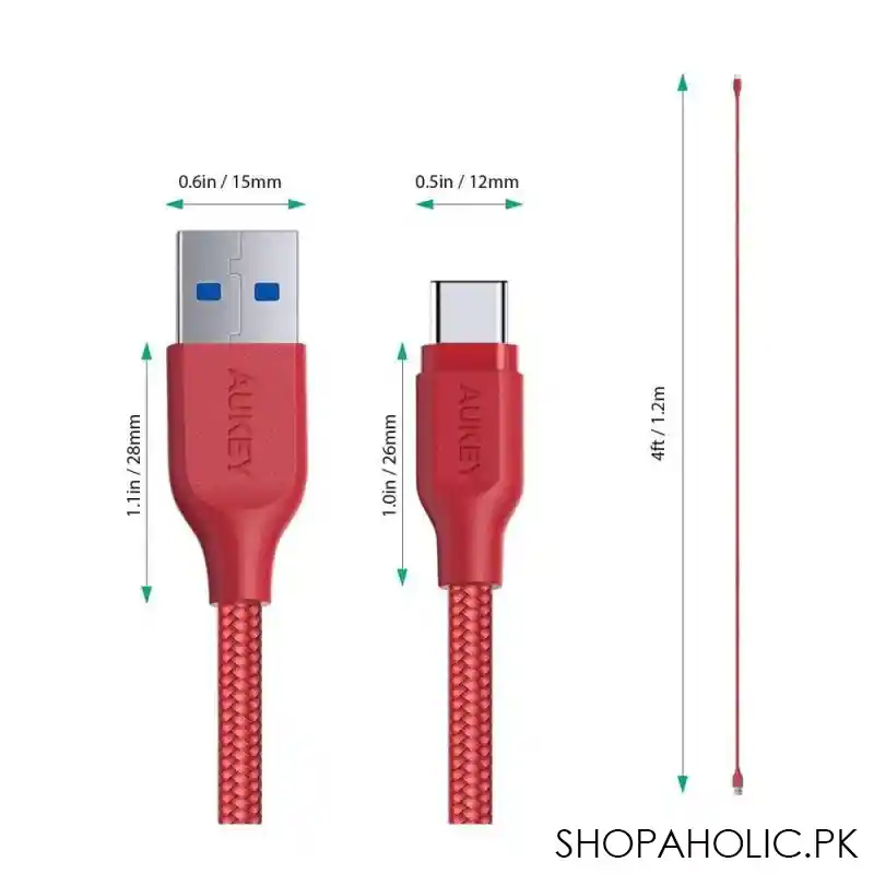 aukey braided nylon usb 3.1 gen1 to usb c cable, 3.95ft, cb ac1 image3