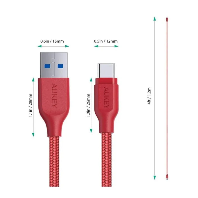 aukey braided nylon usb 3.1 gen1 to usb c cable, 3.95ft, cb ac1 image3