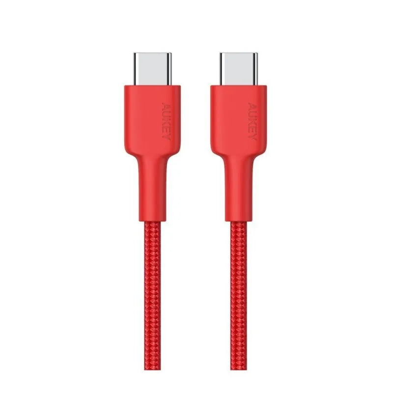 aukey impulse braided nylon type c to type c usb cable, 3.9ft, red, cb cd29 image2