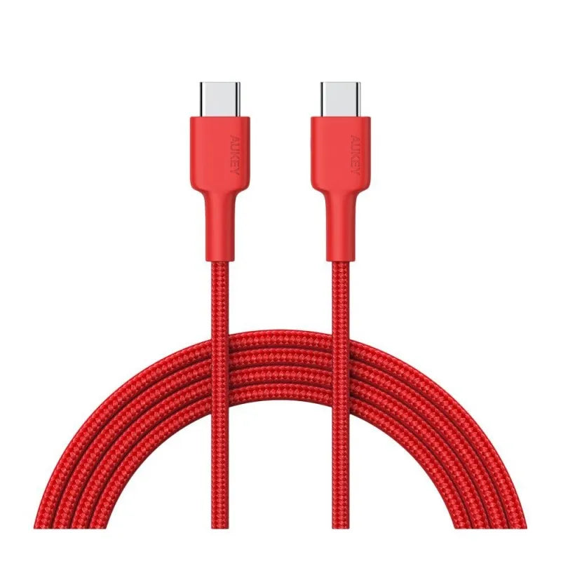 aukey impulse braided nylon type c to type c usb cable, 3.9ft, red, cb cd29 main image