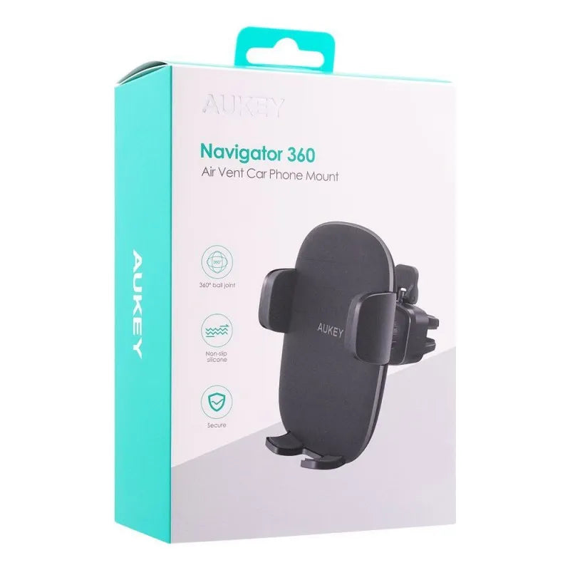 aukey navigator 360 air vent car phone mount, black, hd c48 image2