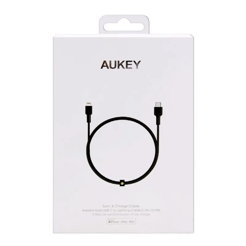 aukey nylon usb c sync & charge iphone cable 1.2m/3.95ft, black, cb cl1 image2