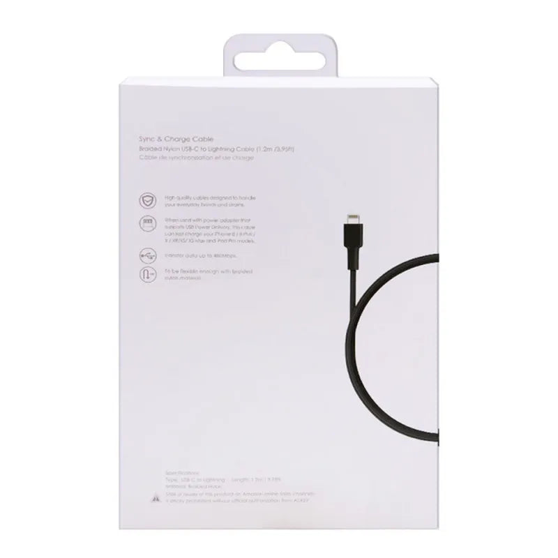 aukey nylon usb c sync & charge iphone cable 1.2m/3.95ft, black, cb cl1 image3