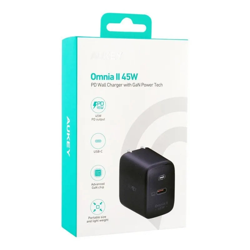 aukey omnia ii 45w pd wall charger, black, pa b2t image2