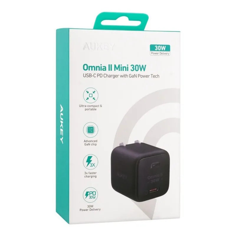 aukey omnia ii mini 30w usb c pd charger, black, pa b1l image2