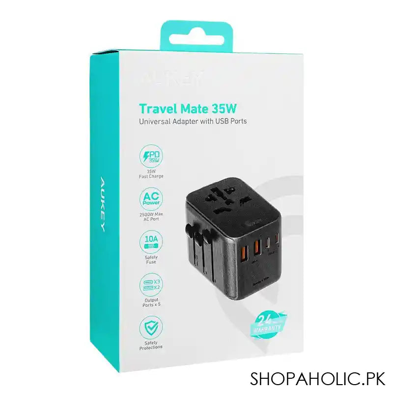 Aukey Travel Mate 35W Universal Adapter With USB Ports, Black ,PA-TA07 - Main Image