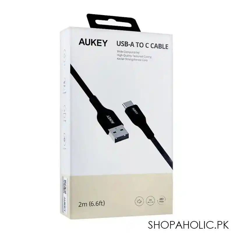 aukey usb a to usb c cable, 6.6ft, black cb akc2 image2