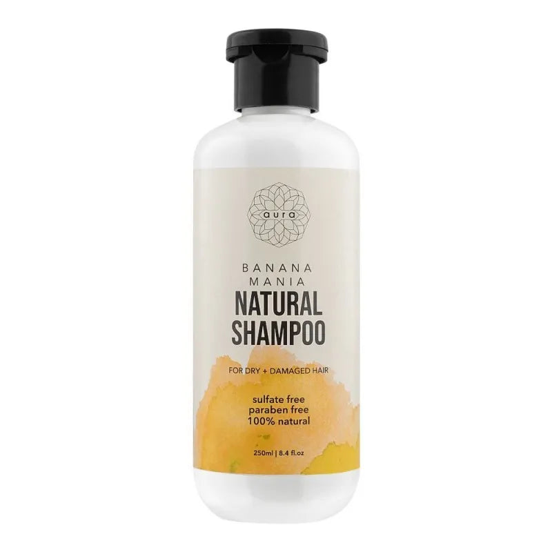 aura banana mania natural shampoo, for dry + damaged hair, 250ml main image