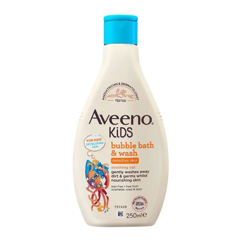 aveeno kids bubble bath & wash, for sensitive skin, 250ml main image