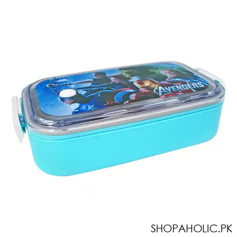 Avengers Stainless Steel Lunch Box, Sky Blue, 7.1in (H) x 4in (W) x 1.6in (D), 0030-K2 - Main Image