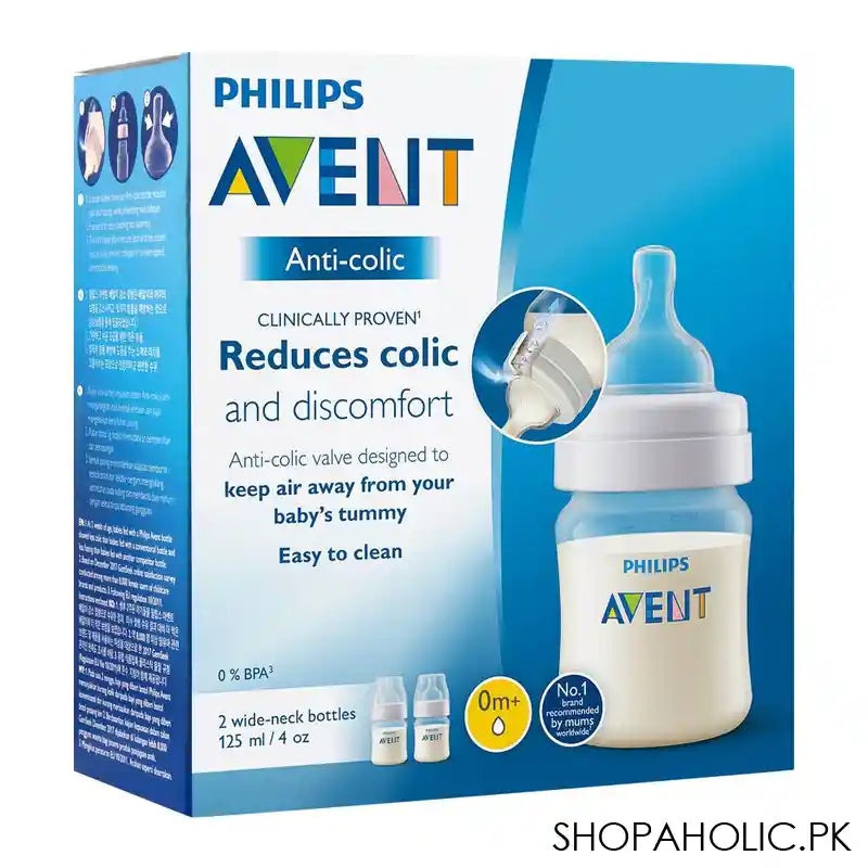 Avent Anti-Colic Wide Neck Feeding Bottle, 0m+, 125ml, 2-Pack, SCF810/27 - Image 5