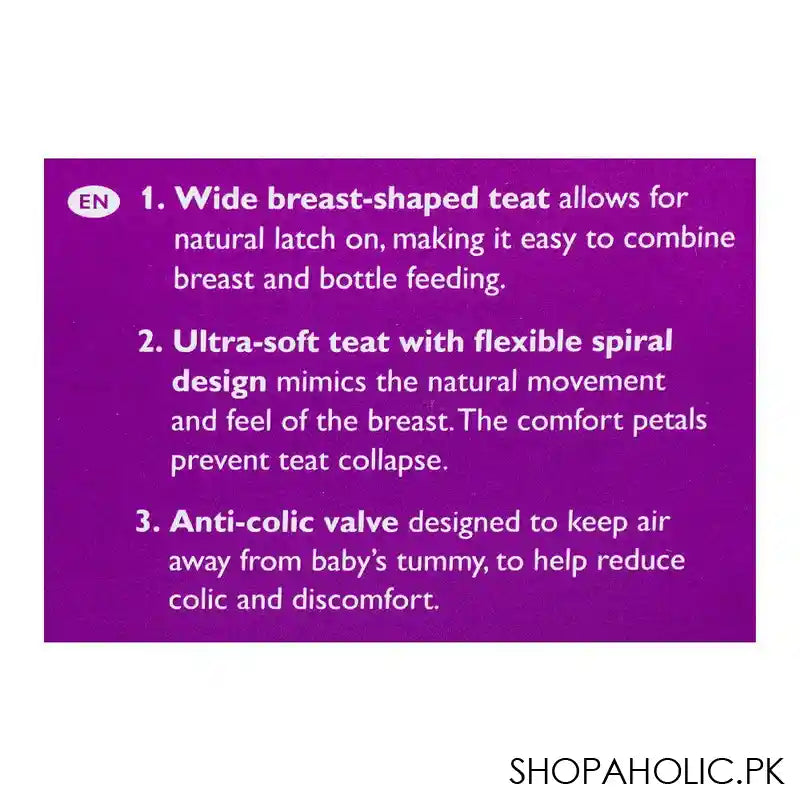 Avent Natural Wide Breast Shaped Feeding Bottle, For 1 Month+, 260ml, SCF070/21 - Image 2