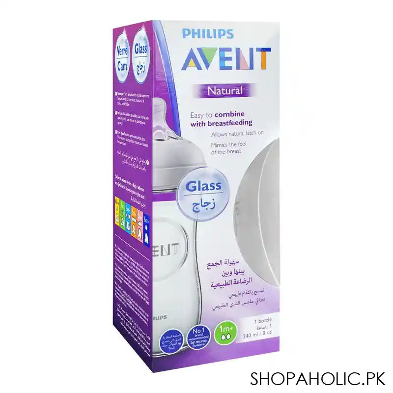 Avent Natural Wide Breast Shaped Glass Feeding Bottle, 240ml, SCF053/17 - Image 2