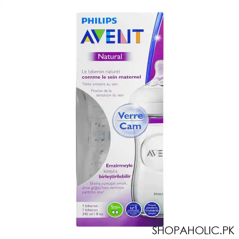 Avent Natural Wide Breast Shaped Glass Feeding Bottle, 240ml, SCF053/17 - Image 3