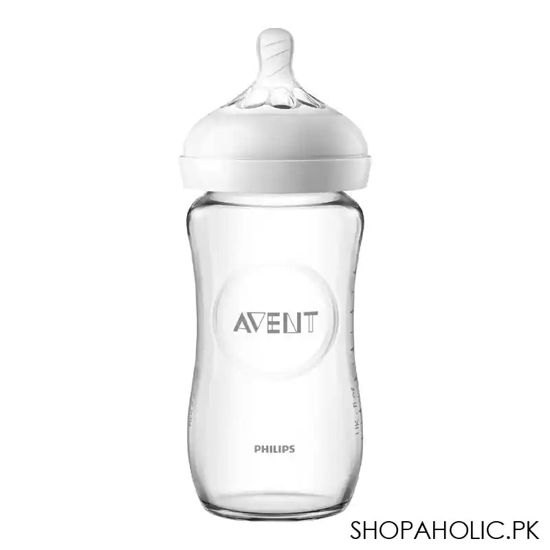 Avent Natural Wide Breast Shaped Glass Feeding Bottle, 240ml, SCF053/17 - Main Image