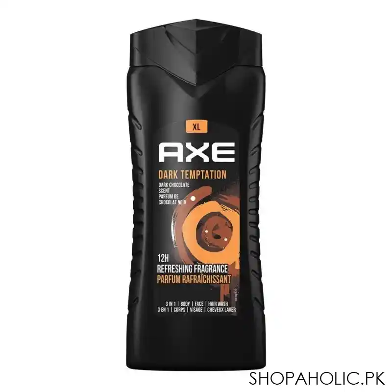 axe dark temptation dark chocolate scent 3 in 1 body, face & hair wash, 400ml main image