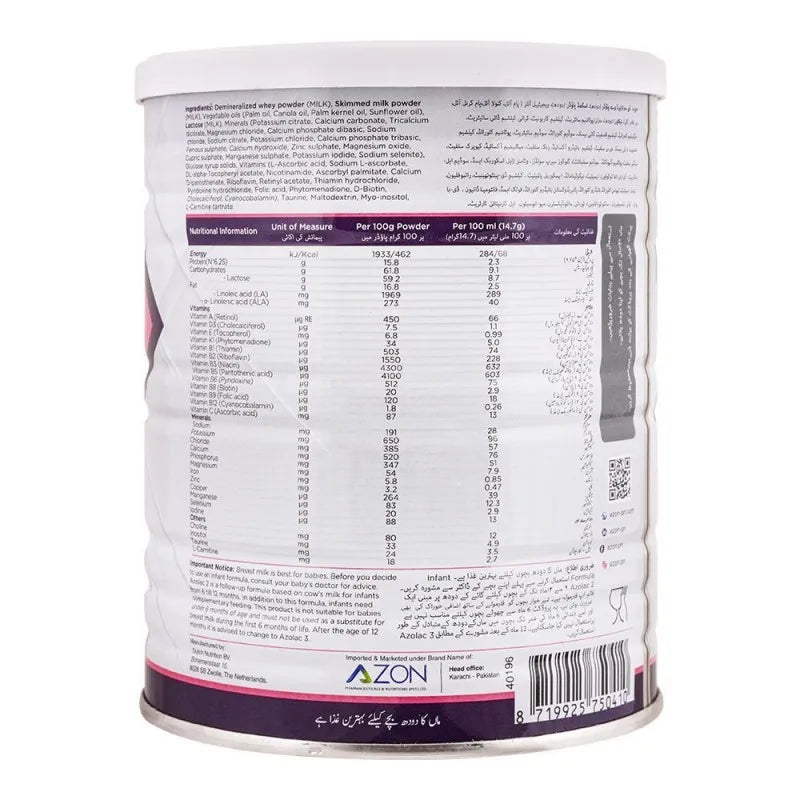 azolac follow up formula 2, vitamins minerals choline, halal, 400g image2