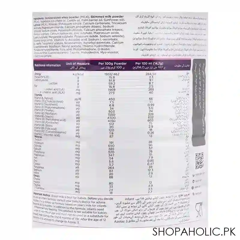 azolac follow up formula 2, vitamins minerals choline, halal, 400g image3