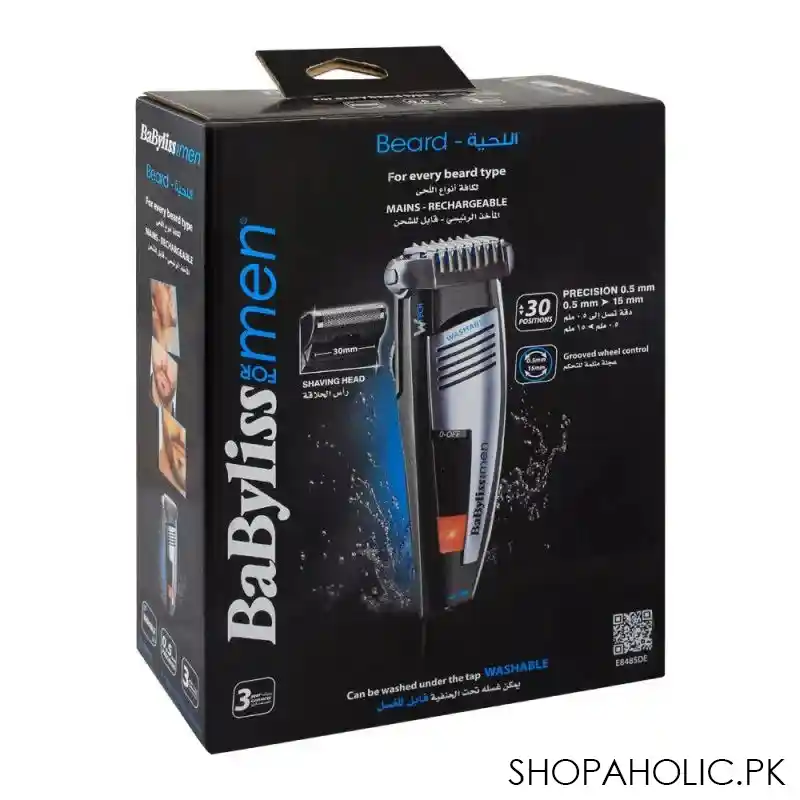 babyliss for men beard rechargeable trimmer, 20 positions, e848sde main image